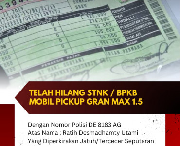Iklan Kehilangan STNK/BPKB Mobil