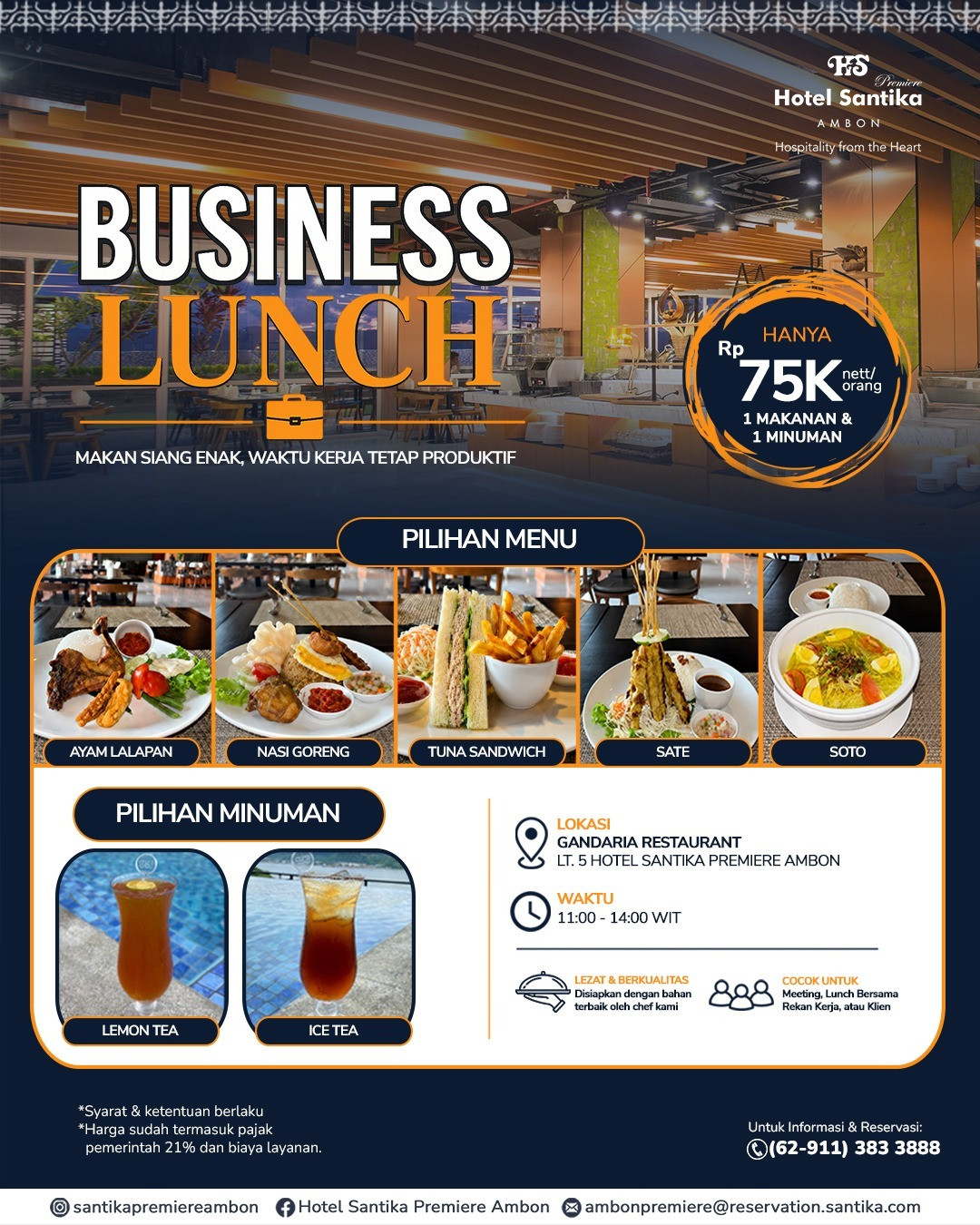 Santika Premiere Ambon Hadirkan Business Lunch Rp75 Ribu, Solusi Makan Siang Praktis bagi Profesional